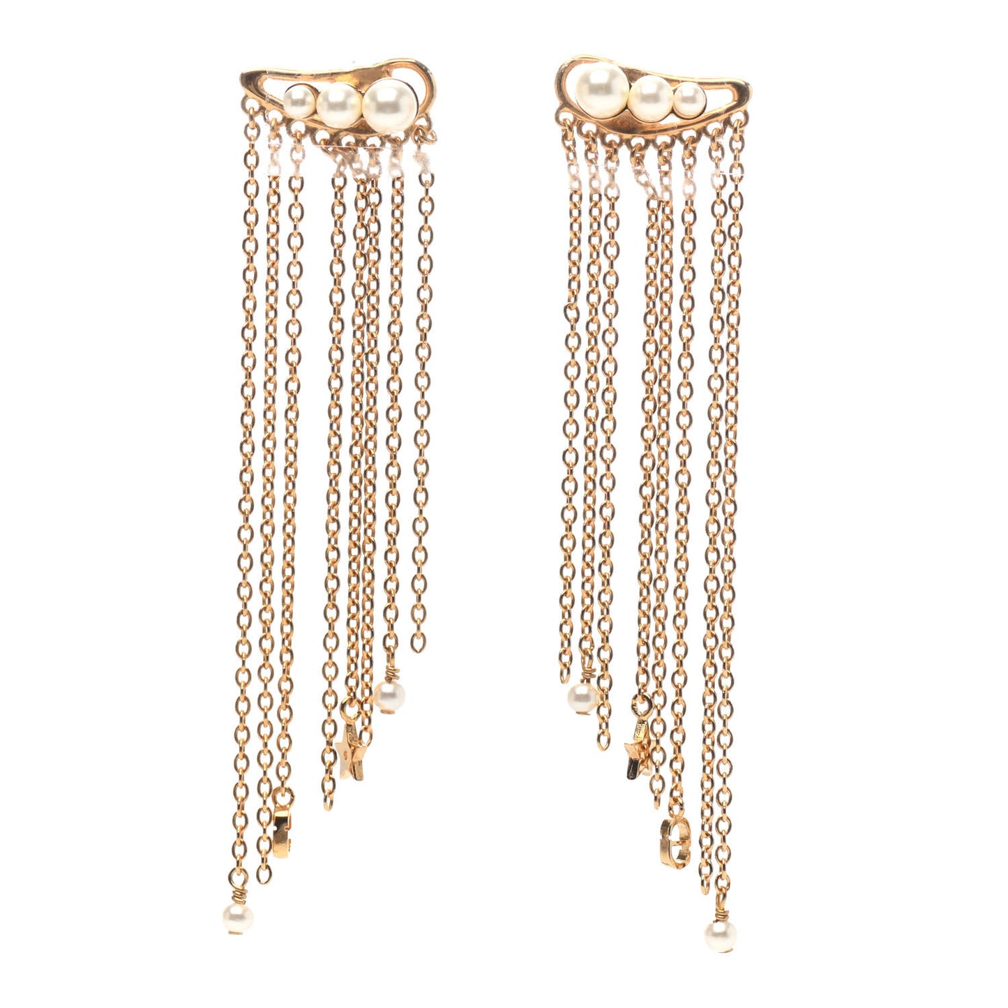 Pearl Dangle Chain Earrings Gold
