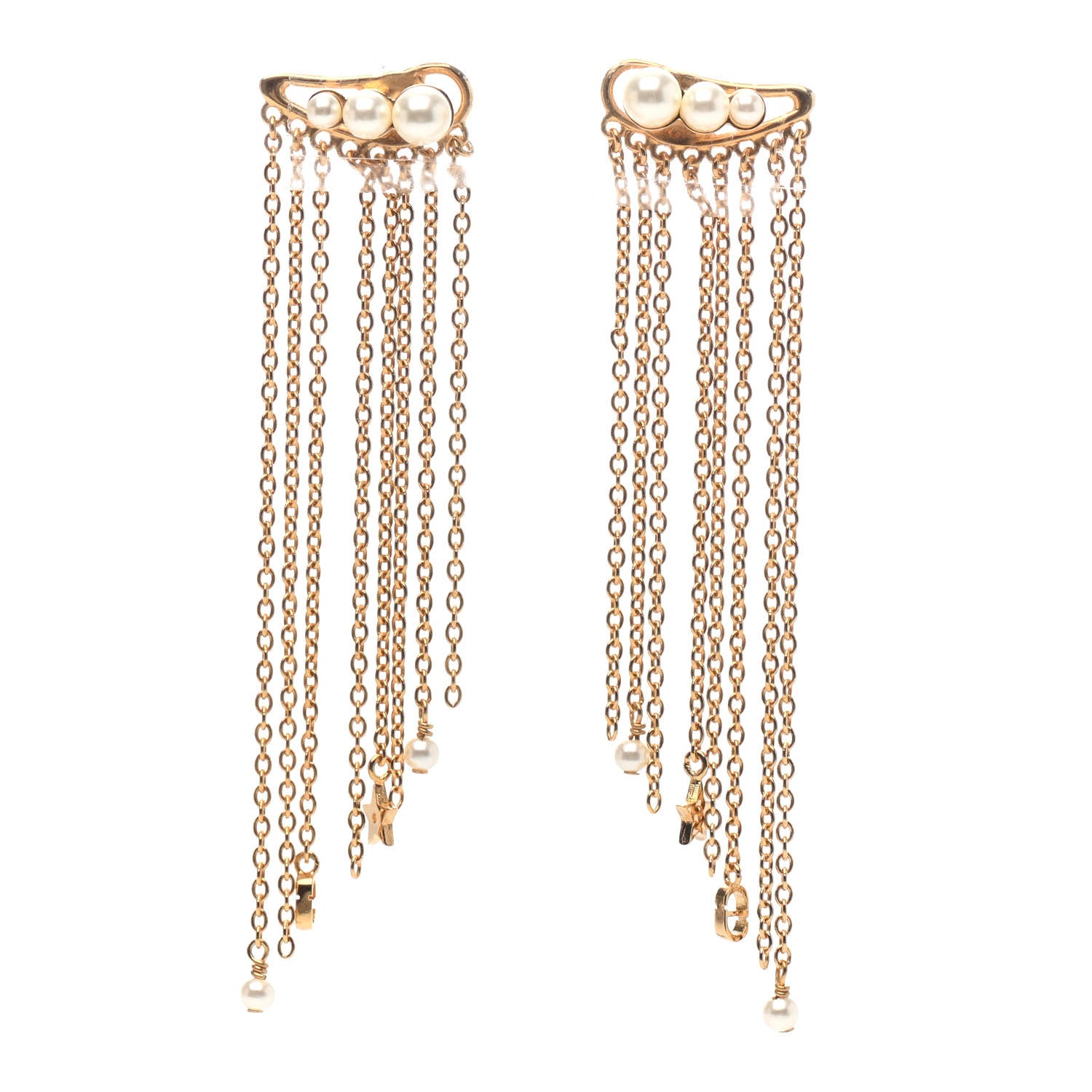 Christian Dior Pearl Dangle Chain Earrings Gold 1 of 3