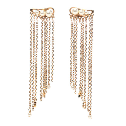 Christian Dior Pearl Dangle Chain Earrings Gold 1 of 3