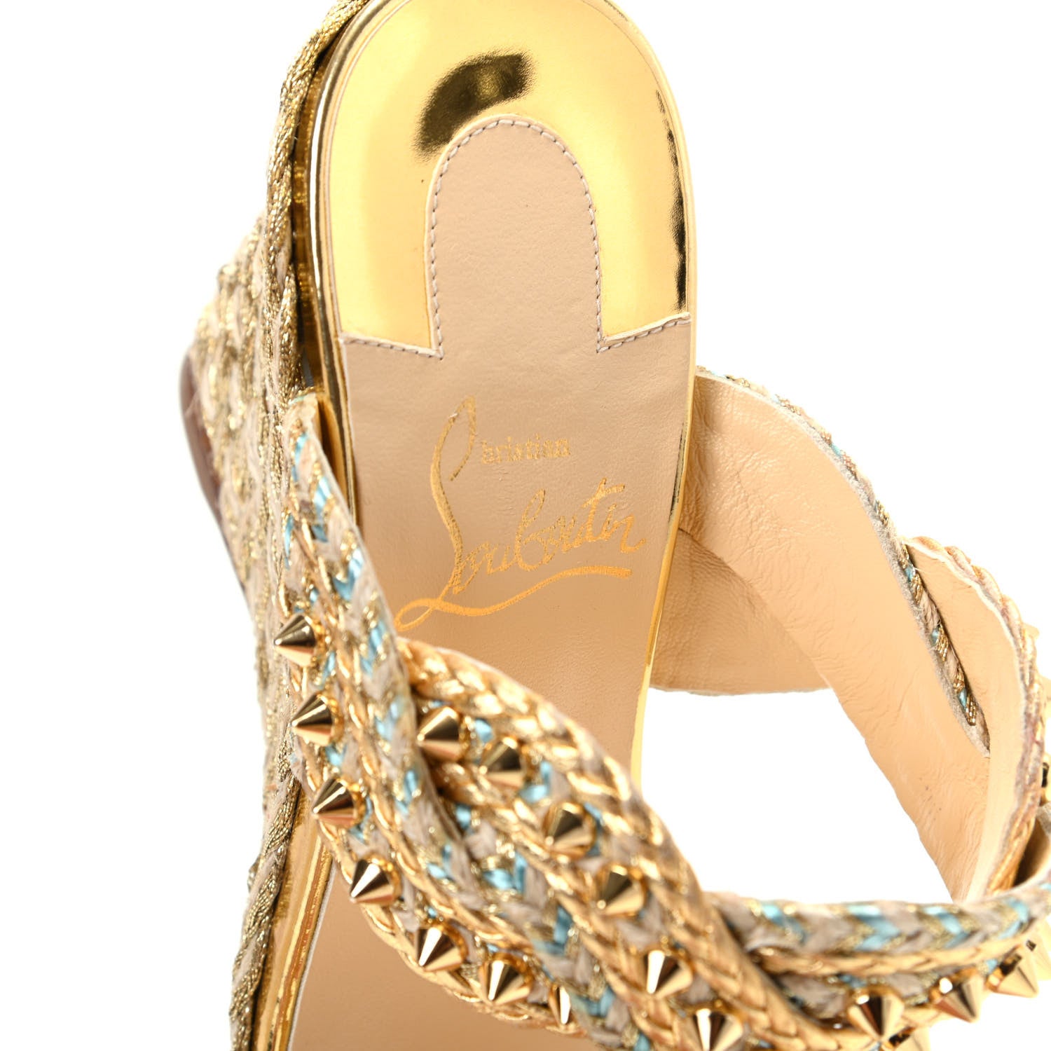 Christian Louboutin Calfskin Rope Normandie 85 Wedge Slide Sandals 36 Gold 6 of 8
