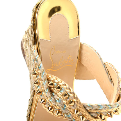 Christian Louboutin Calfskin Rope Normandie 85 Wedge Slide Sandals 36 Gold 6 of 8