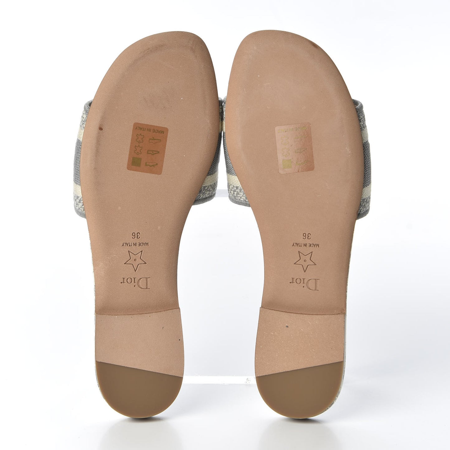 Canvas Toile de Jouy Embroidered Dway Flat Slide Sandals 36 Grey Stone