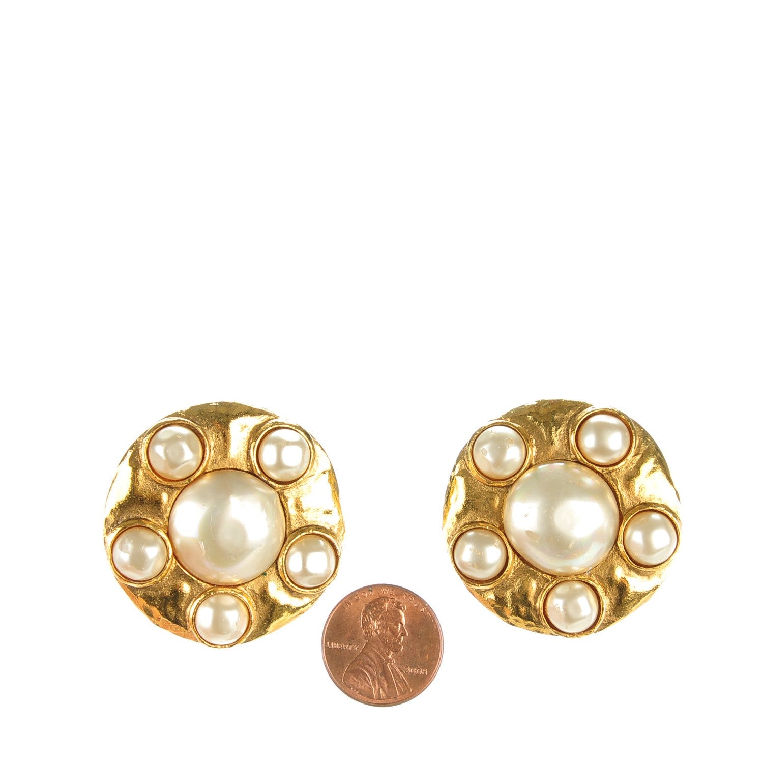 Chanel Pearl Clip On Earrings Gold 2 of 5