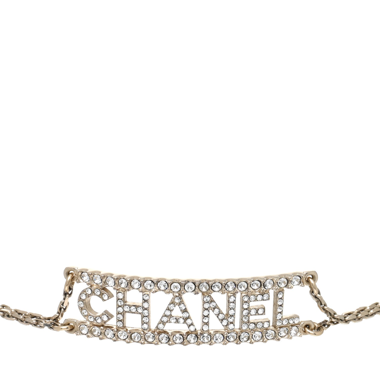 Chanel Metal Crystal Logo Choker Necklace Gold 1 of 3