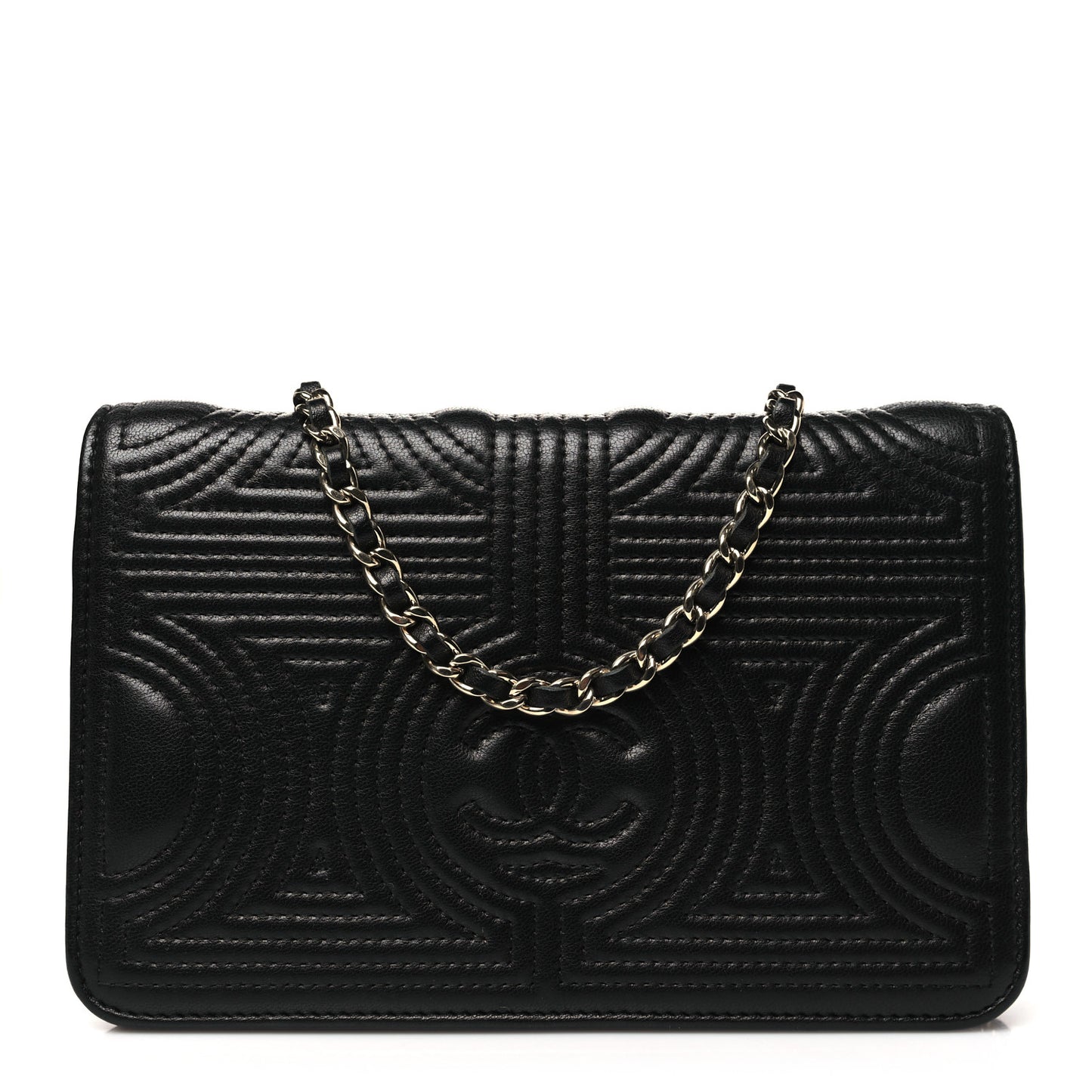 Lambskin Quilted Korean Garden Wallet On Chain WOC Black