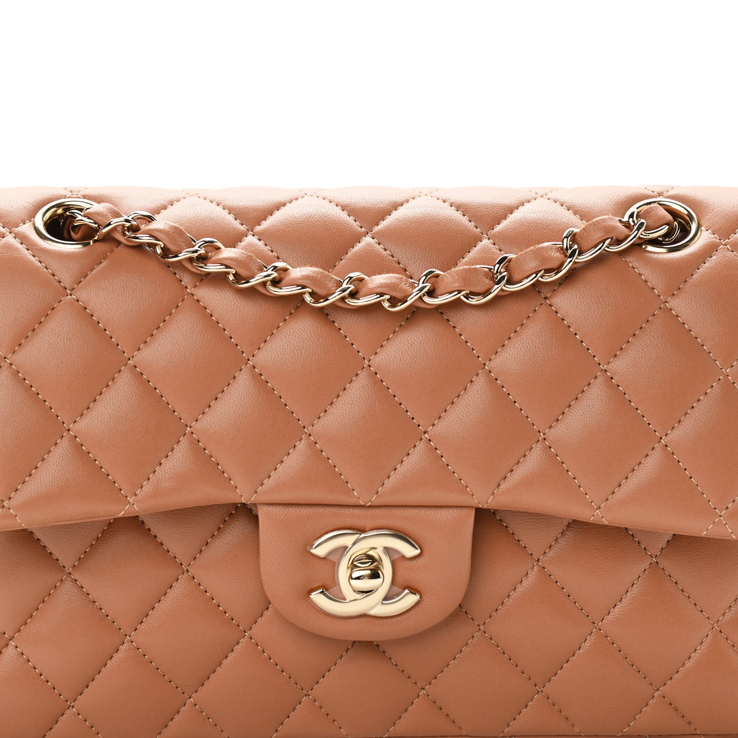 Lambskin Quilted Small Double Flap Brown