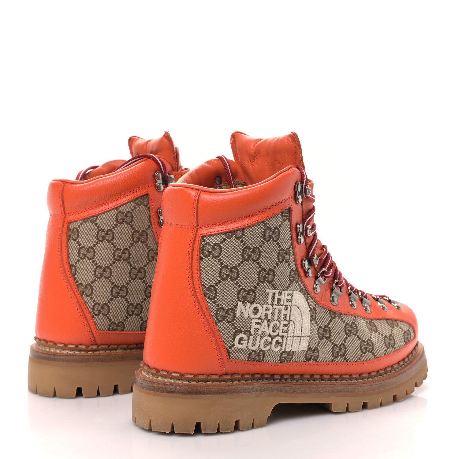 Gucci X THE NORTH FACE Monogram Textured Calfskin Mens Hiking Ankle Boots 9 Beige Ebony Deep Orange 4 of 8