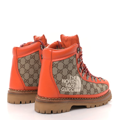 Gucci X THE NORTH FACE Monogram Textured Calfskin Mens Hiking Ankle Boots 9 Beige Ebony Deep Orange 4 of 8