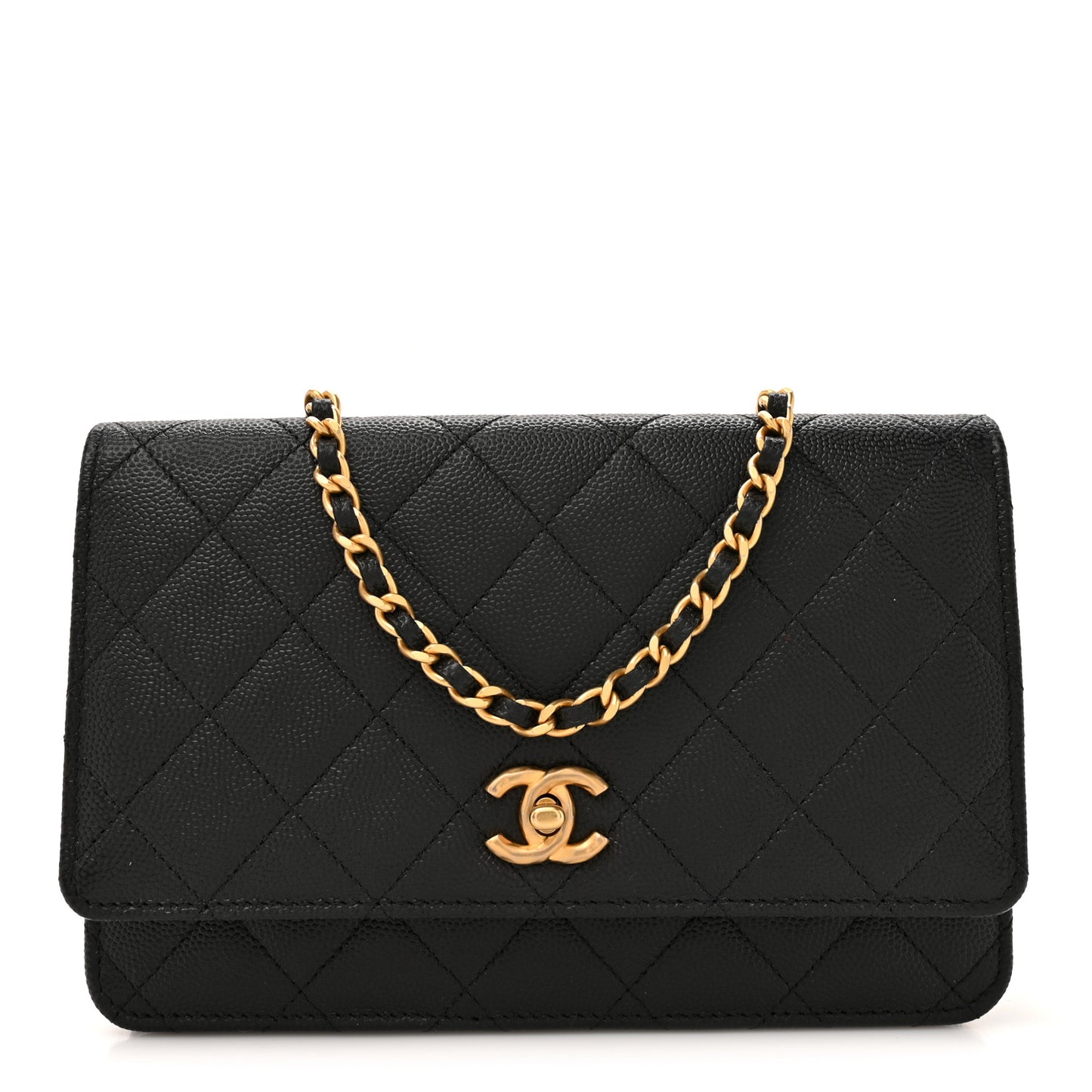 Caviar Quilted CC Turnlock Charm Wallet On Chain WOC Black