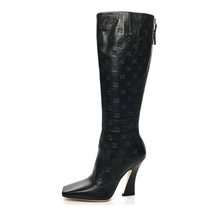 Fendi Vitello Karligraphy Embossed FFreedom Knee High Boots 36.5 Black 1 of 7