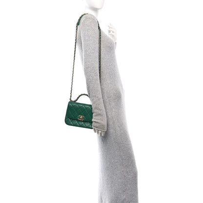 Chanel Lambskin Quilted Small Chain Infinity Top Handle Flap Dark Green 2 of 10