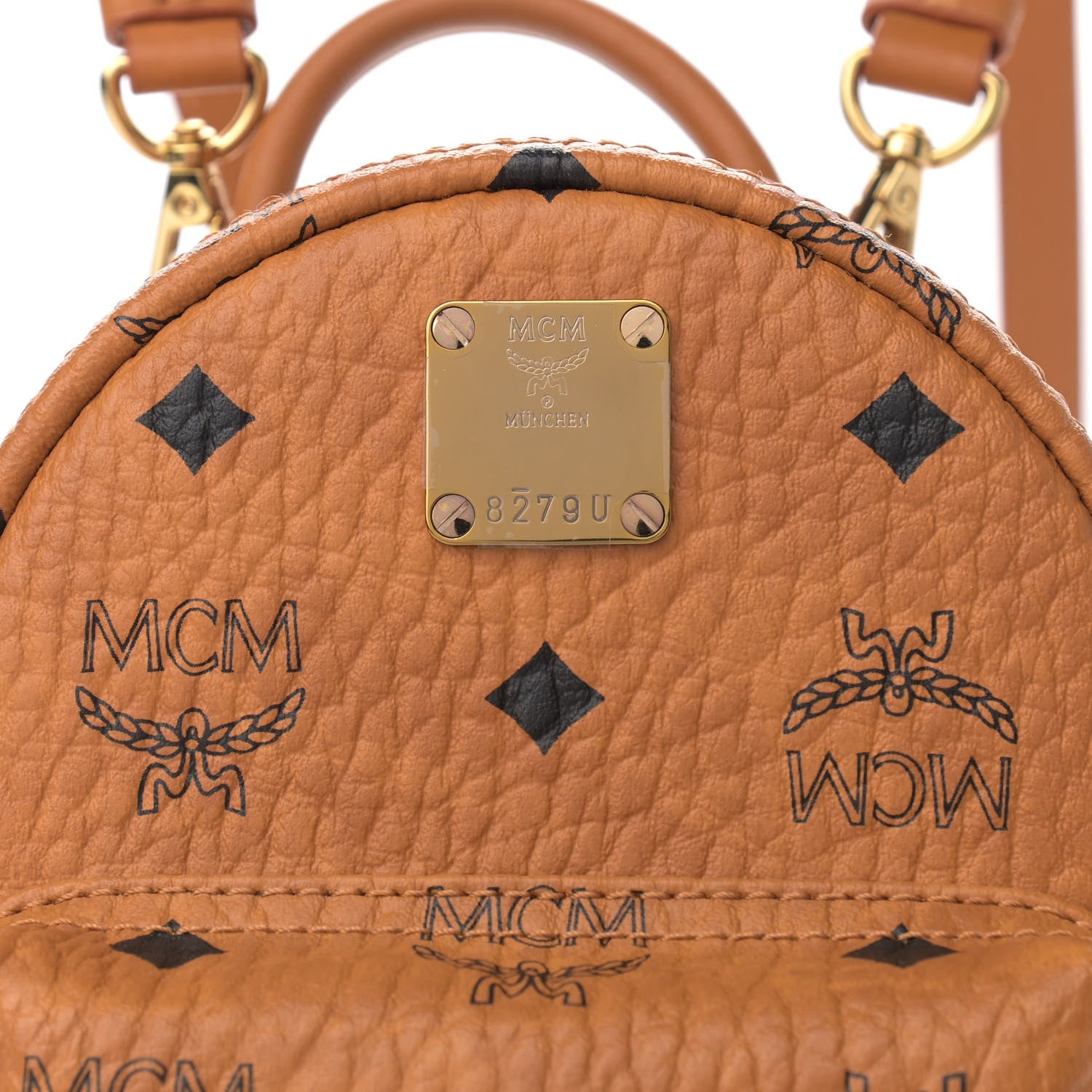 MCM Visetos Side Stud X-Mini Stark Bebe Boo Backpack Cognac 7 of 9