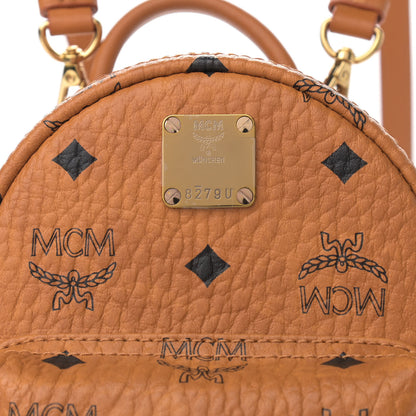 MCM Visetos Side Stud X-Mini Stark Bebe Boo Backpack Cognac 7 of 9