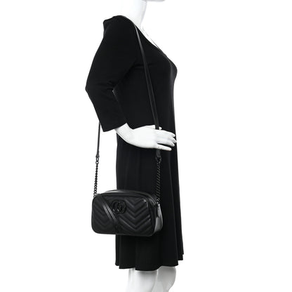 Gucci Calfskin Matelasse Monochrome Small GG Marmont Chain Shoulder Bag Black 2 of 10