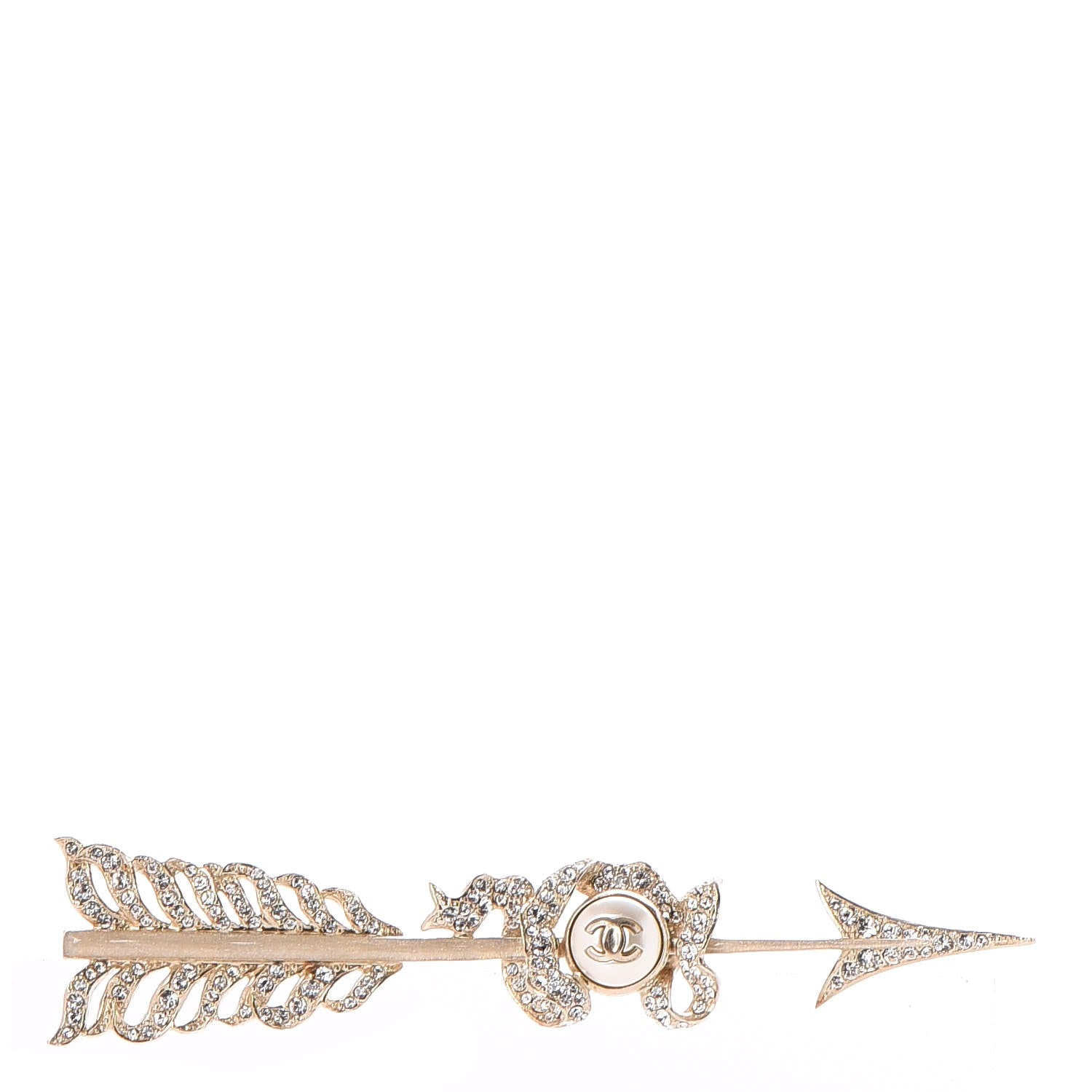Chanel Crystal Pearl CC Arrow Brooch Gold 1 of 8