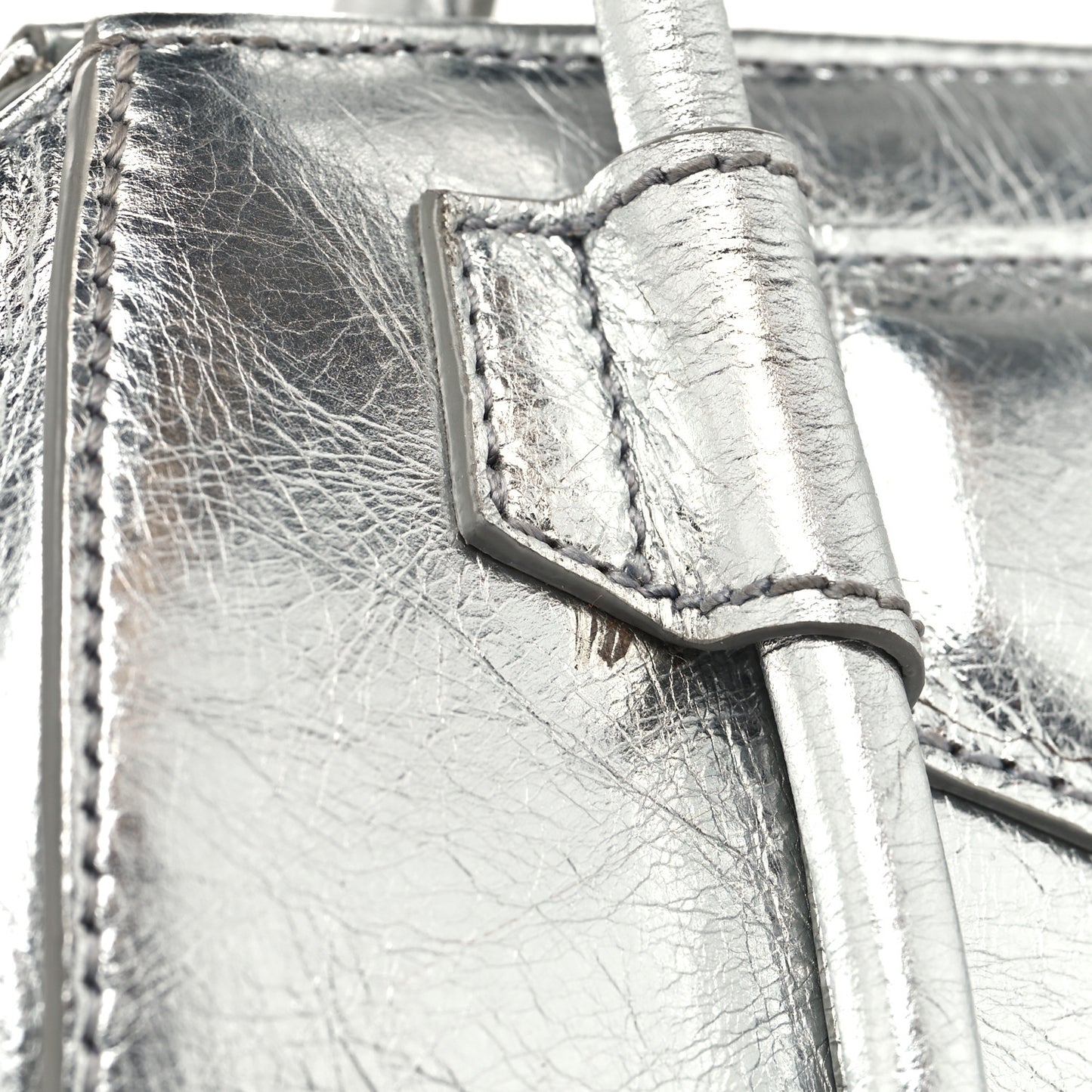 Metallic Lambskin Mini Lock Antigona Shoulder Bag Silver Grey