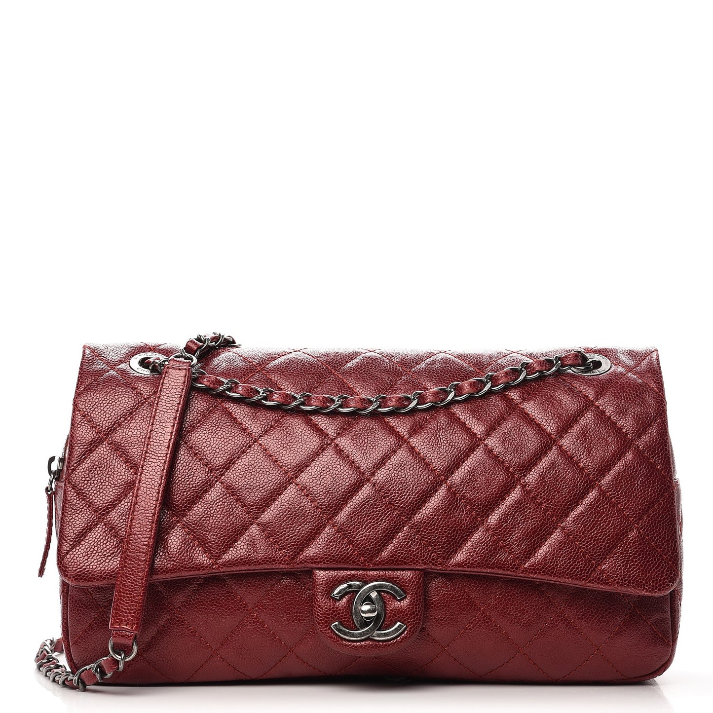 Iridescent Caviar Quilted Large Chic Flap Red