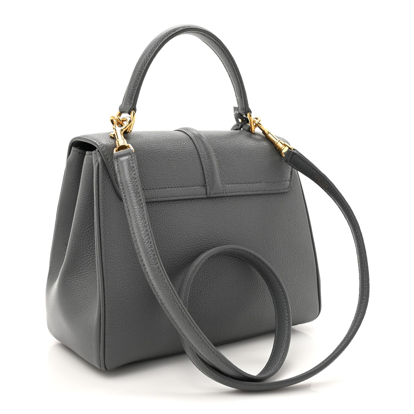 Grained Calfskin Small 16 Top Handle Bag Medium Grey