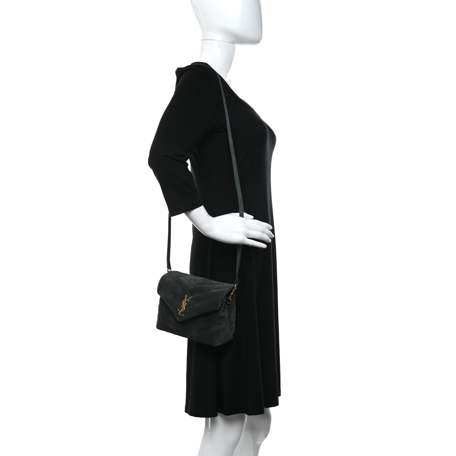 Saint Laurent Croute Velour Y Quilted Monogram Toy Loulou Crossbody Bag Dark Forest 2 of 12