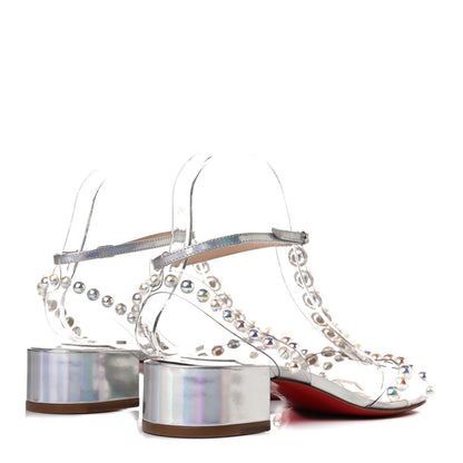 Christian Louboutin Iridescent Patent PVC Faridaravie 25 Sandals 38 Silver 4 of 9