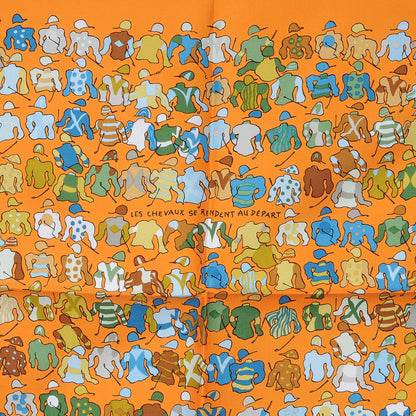 Hermes Silk Les Chevaux Se Rendent Au Depart Pocket Square Scarf 1 of 6