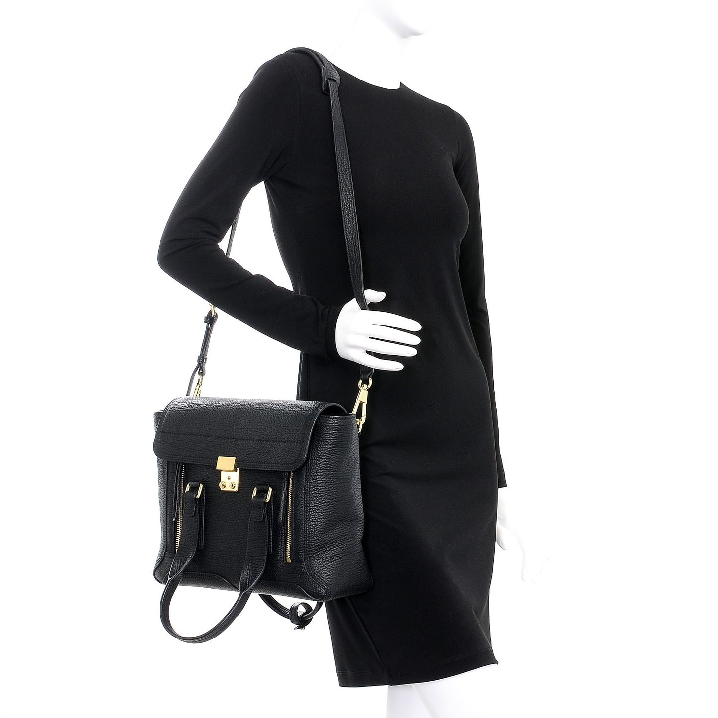 3.1 Textured Calfskin Medium Pashli Satchel Black