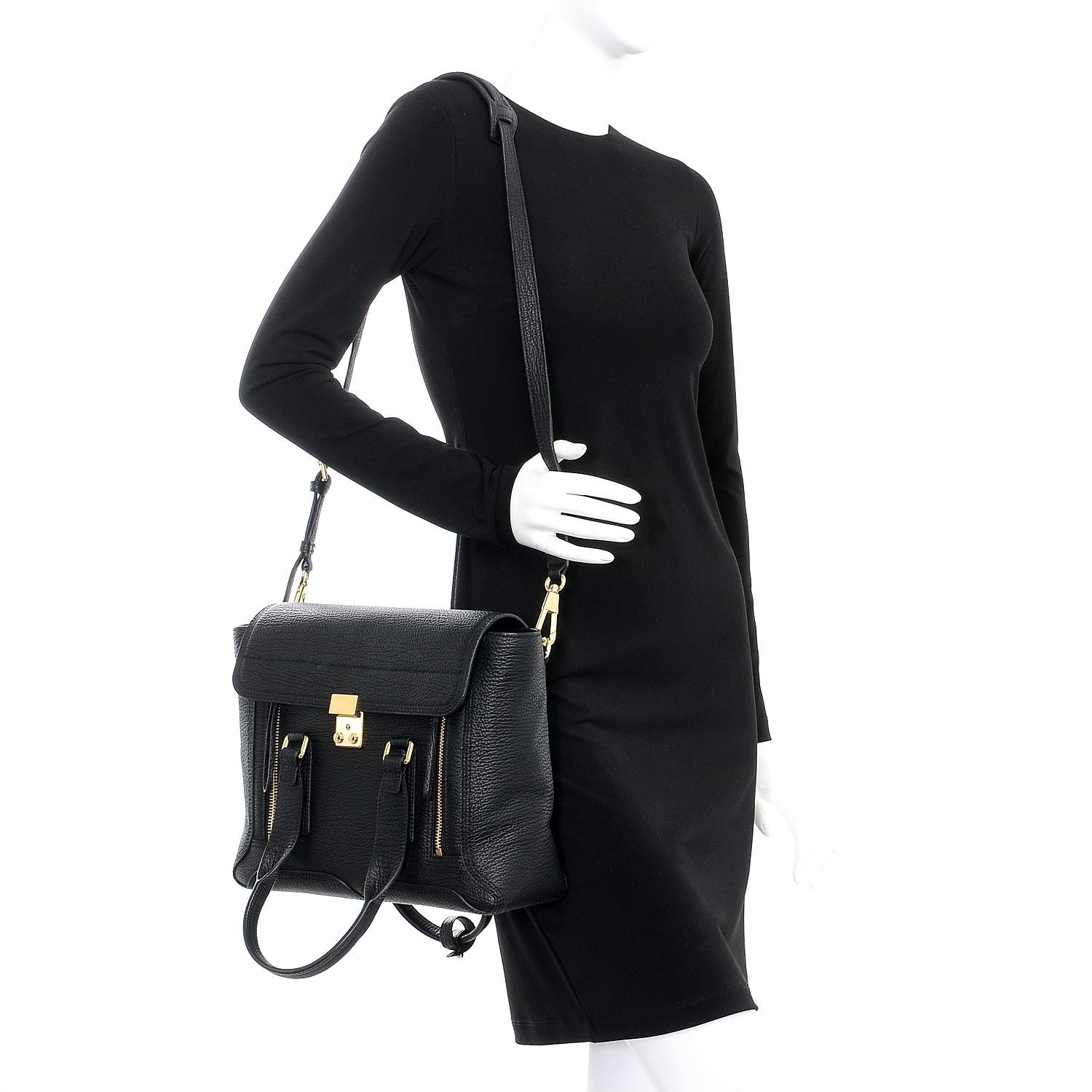 3.1 Phillip Lim 3.1 Textured Calfskin Medium Pashli Satchel Black 2 of 8