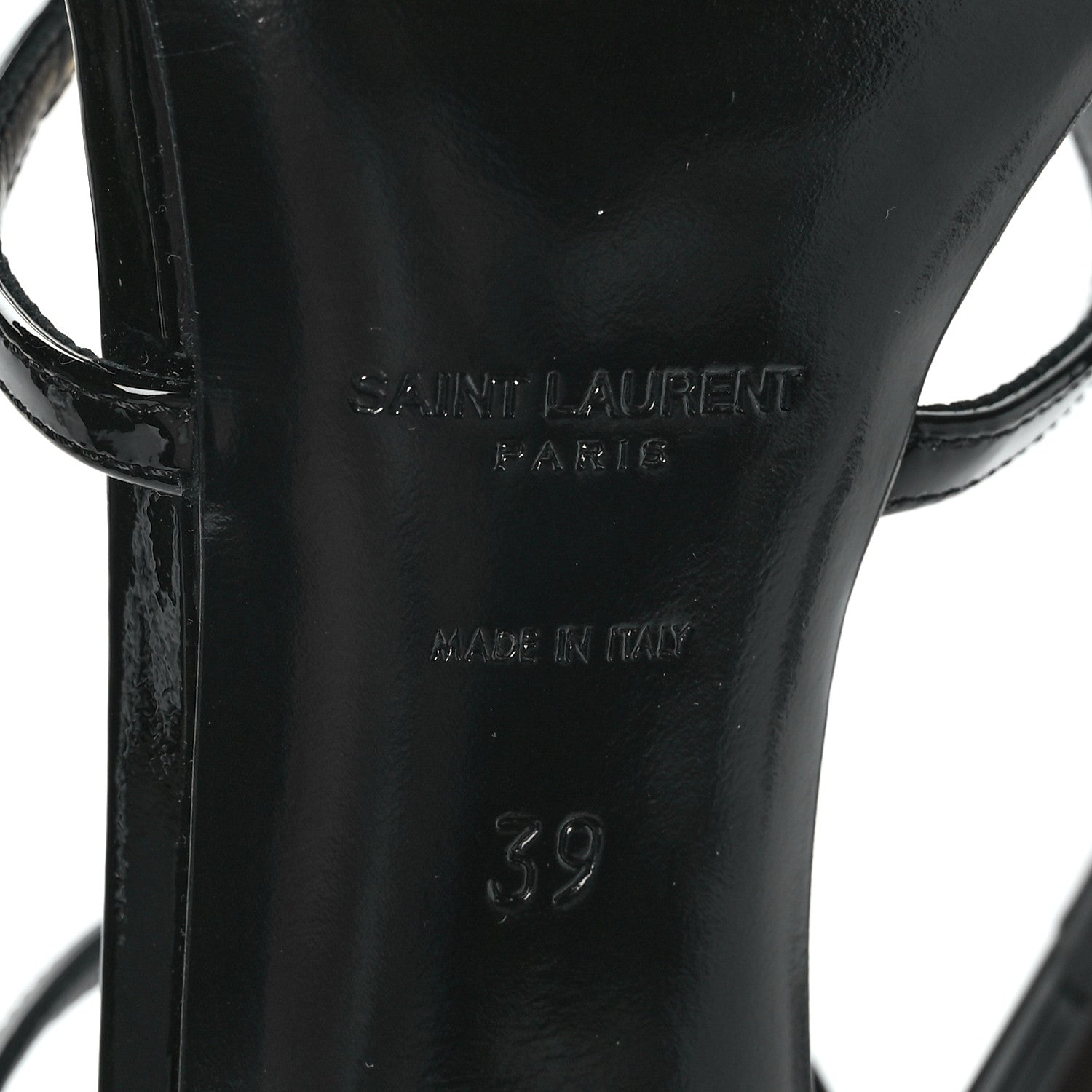 Saint Laurent Patent Cassandra 100 Ankle Strap Sandals 39 Black Gold 6 of 7