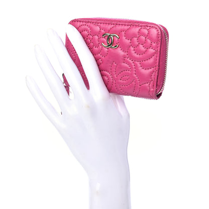 Chanel Lambskin Camellia Embossed Zip Coin Purse Fuchsia 2 of 7