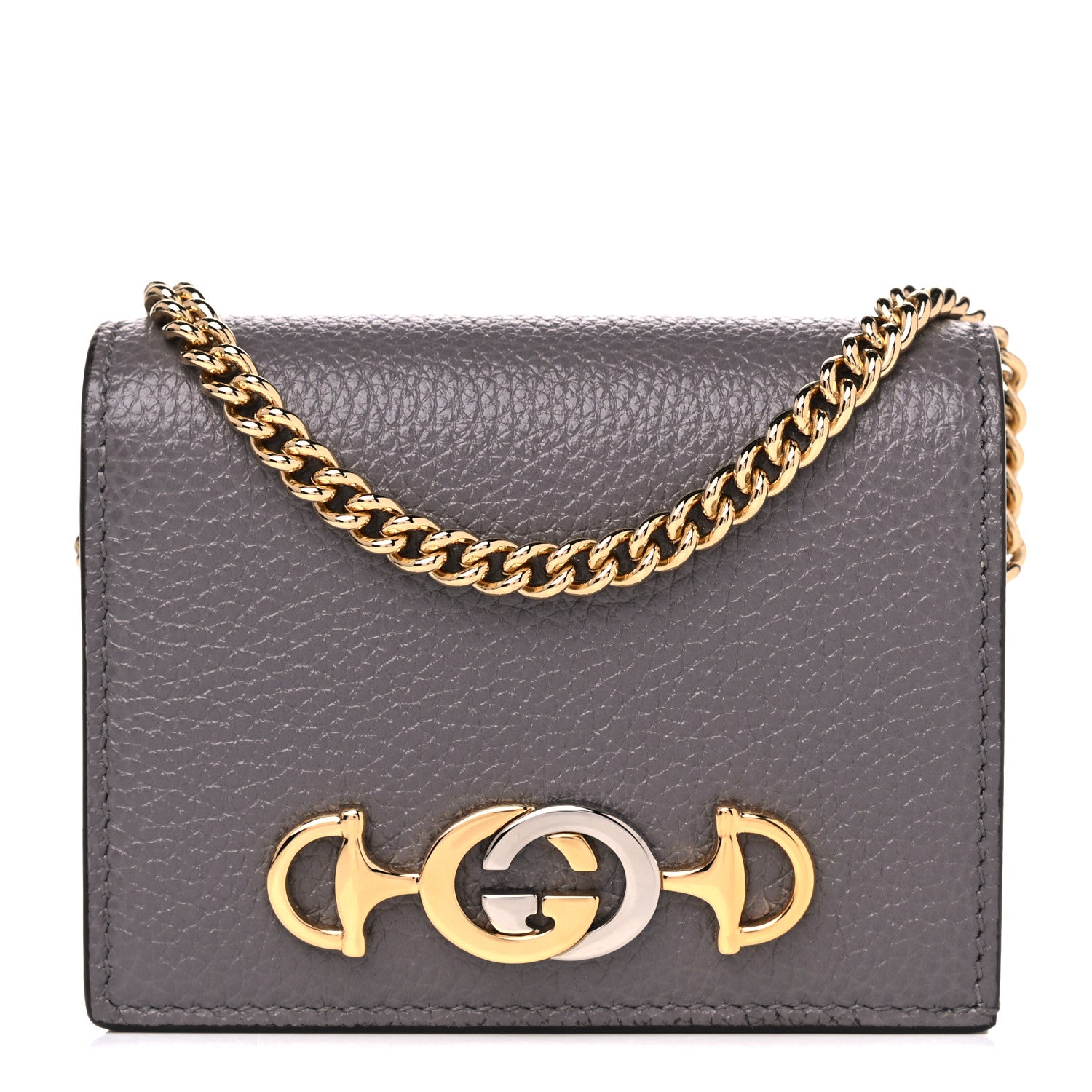 Gucci Grainy Calfskin Zumi Chain Card Case Wallet Dusty Grey 1 of 9