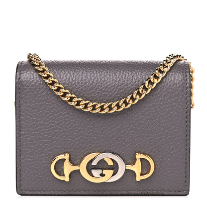 Gucci Grainy Calfskin Zumi Chain Card Case Wallet Dusty Grey 1 of 9