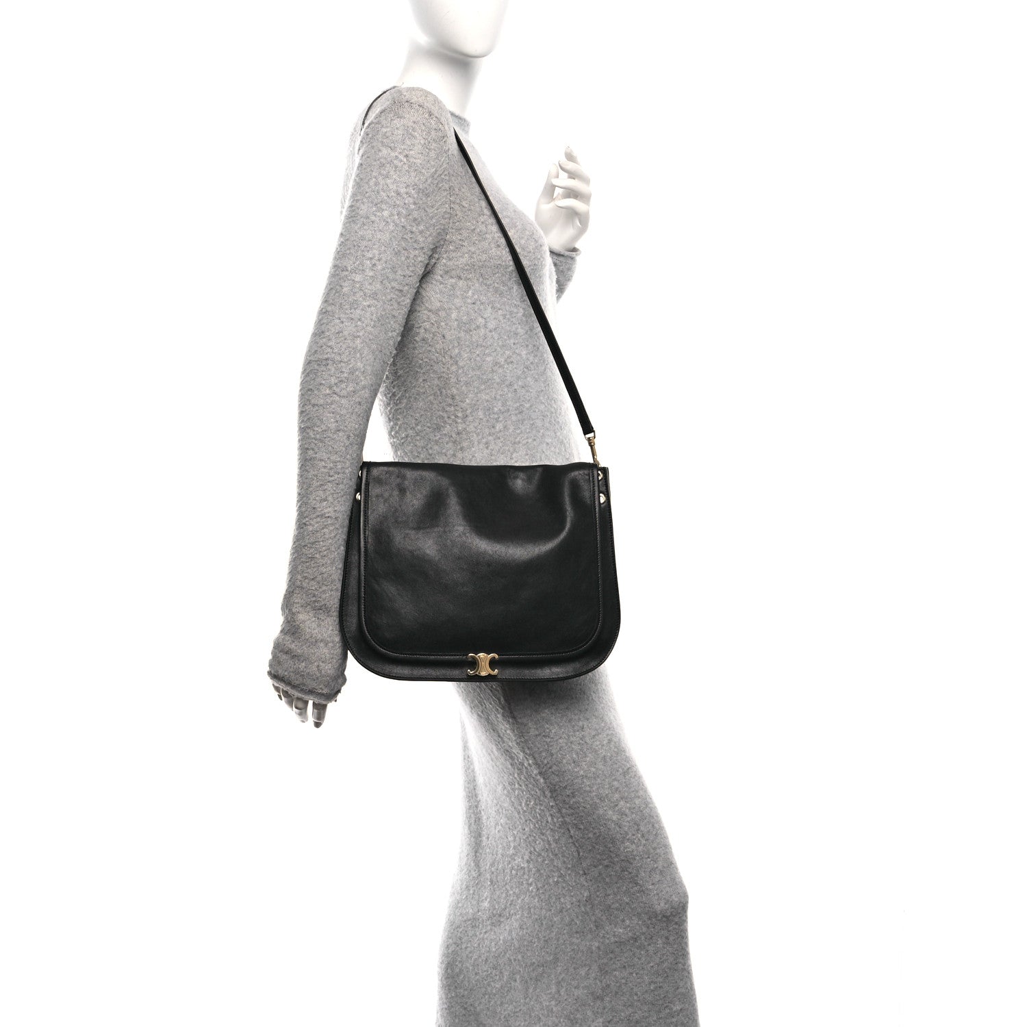 Celine Shiny Lambskin Soft Triomphe Besace Bag Black 2 of 9