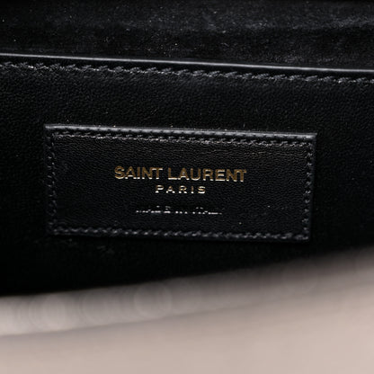 Saint Laurent Metallic Grain De Poudre Medium Classic Monogram Kate Satchel Grey 6 of 10