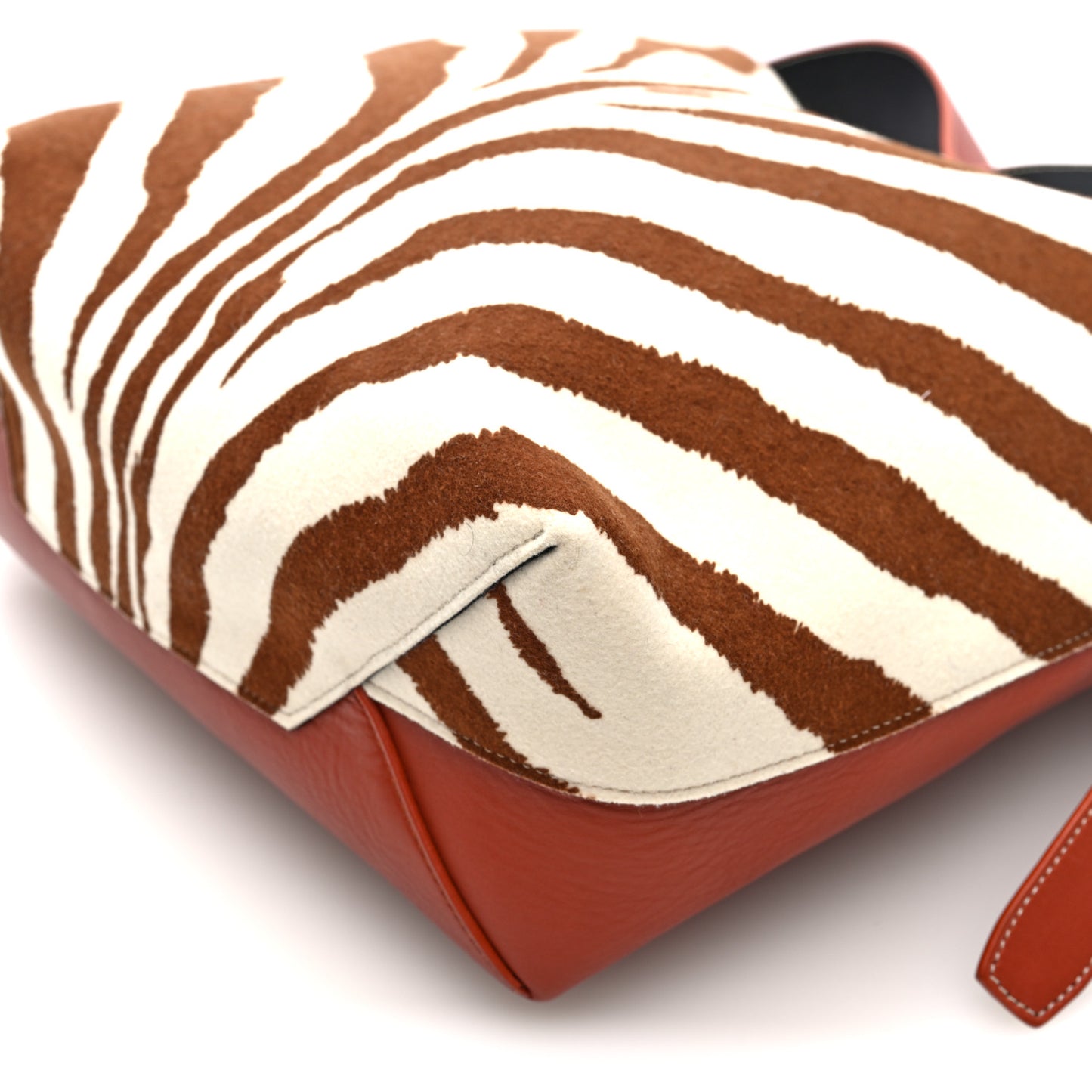 Shiny Smooth Calfskin Zebra Printed Felt Small Twisted Cabas Chalk Brick