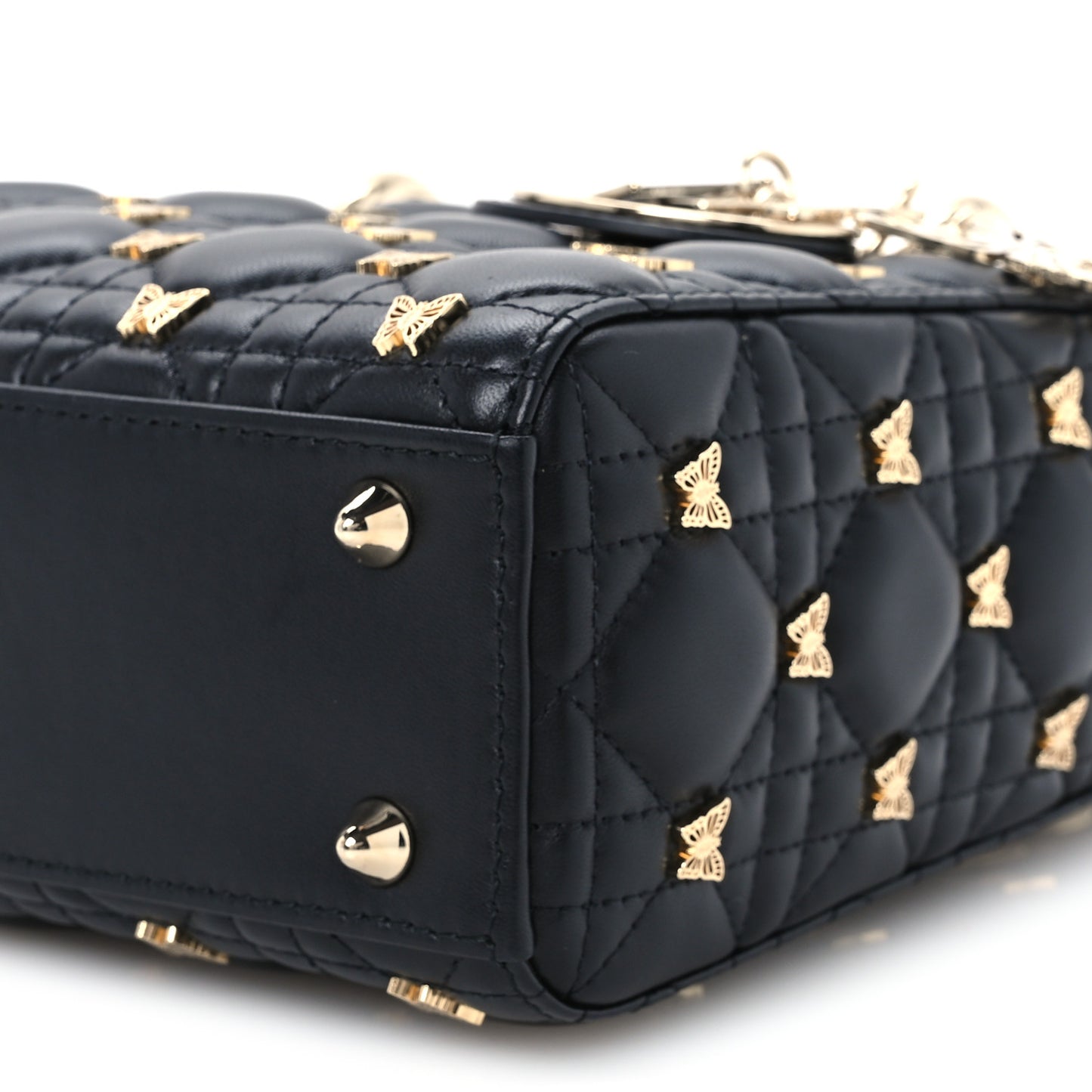 Lambskin Cannage Butterfly Studs Small Lady Dior Black