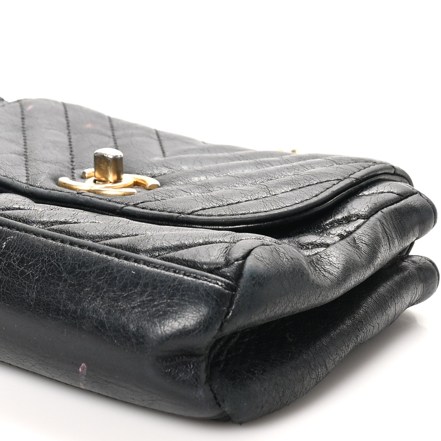 Chanel Glazed Calfskin Chevron Quilted Small Hampton Flap Black 10 of 11