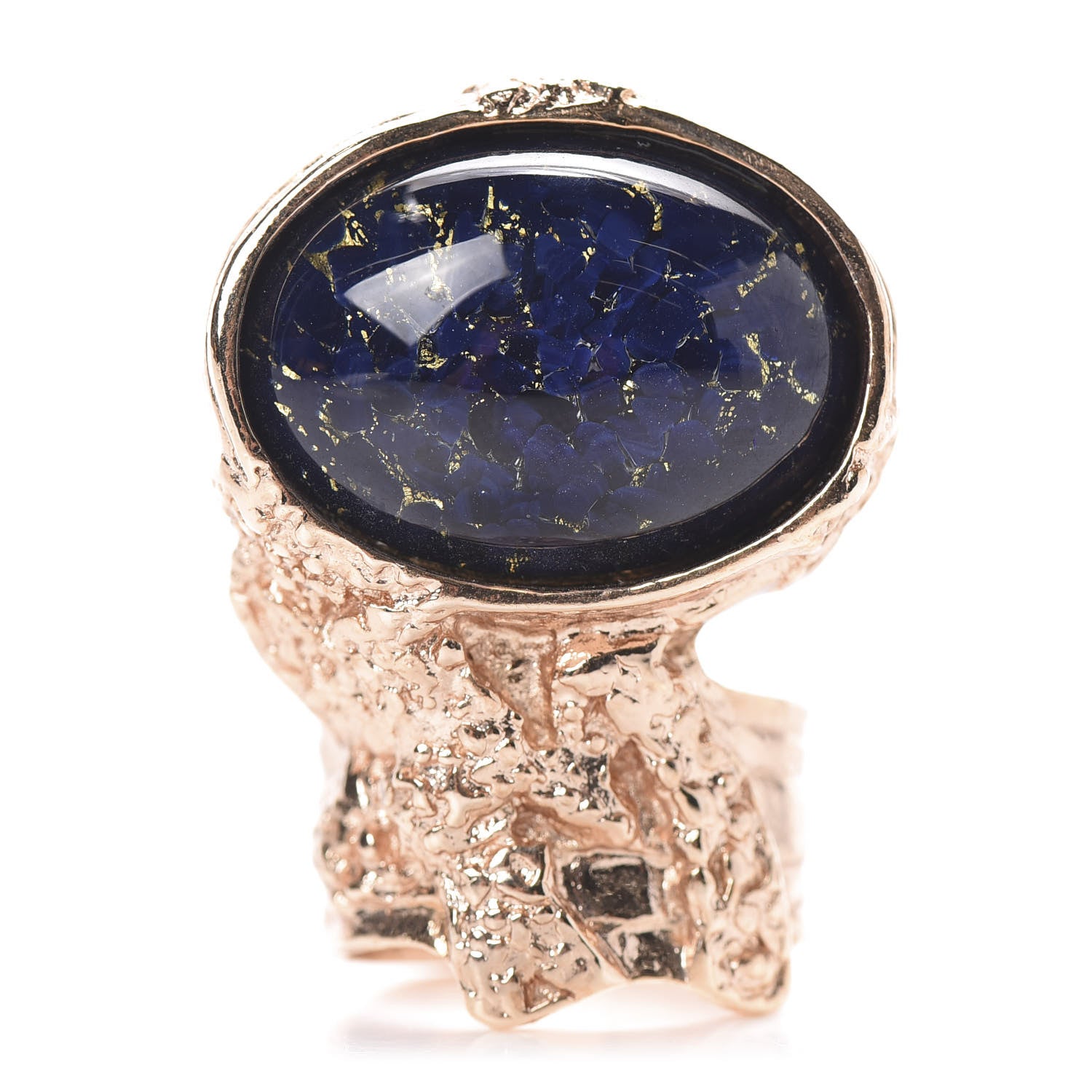 Saint Laurent Glass Cabochon Arty Ovale Ring 7 Rose Gold Lapis 1 of 5