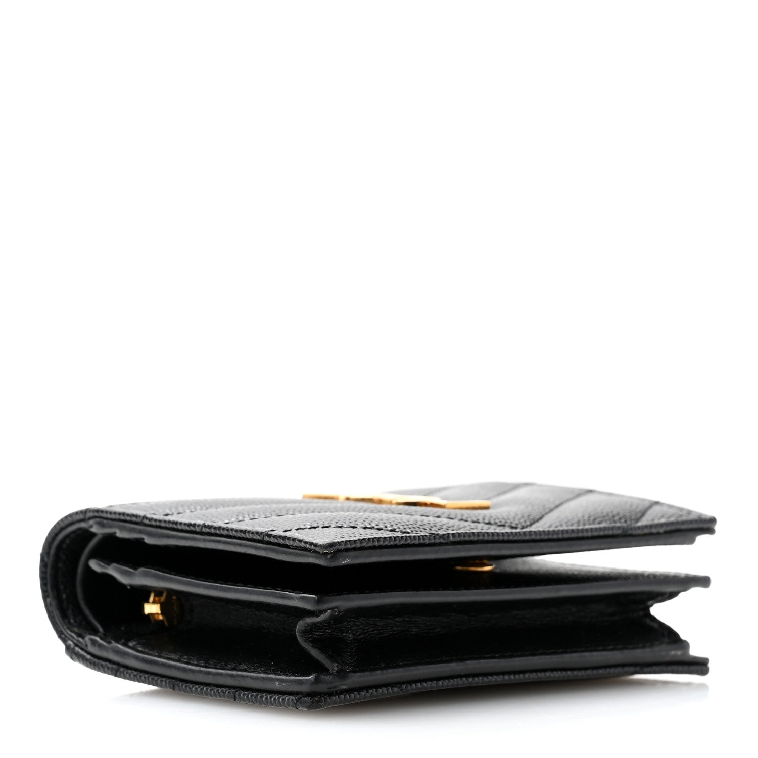 Saint Laurent Grain De Poudre Matelasse Chevron Monogram Card Case Black 4 of 10