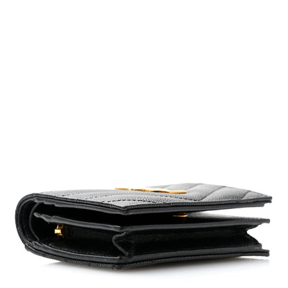 Saint Laurent Grain De Poudre Matelasse Chevron Monogram Card Case Black 4 of 10