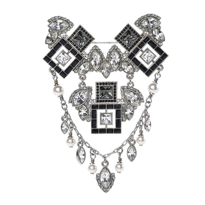 Chanel Baguette Crystal Pearl CC Brooch Silver Black 1 of 5