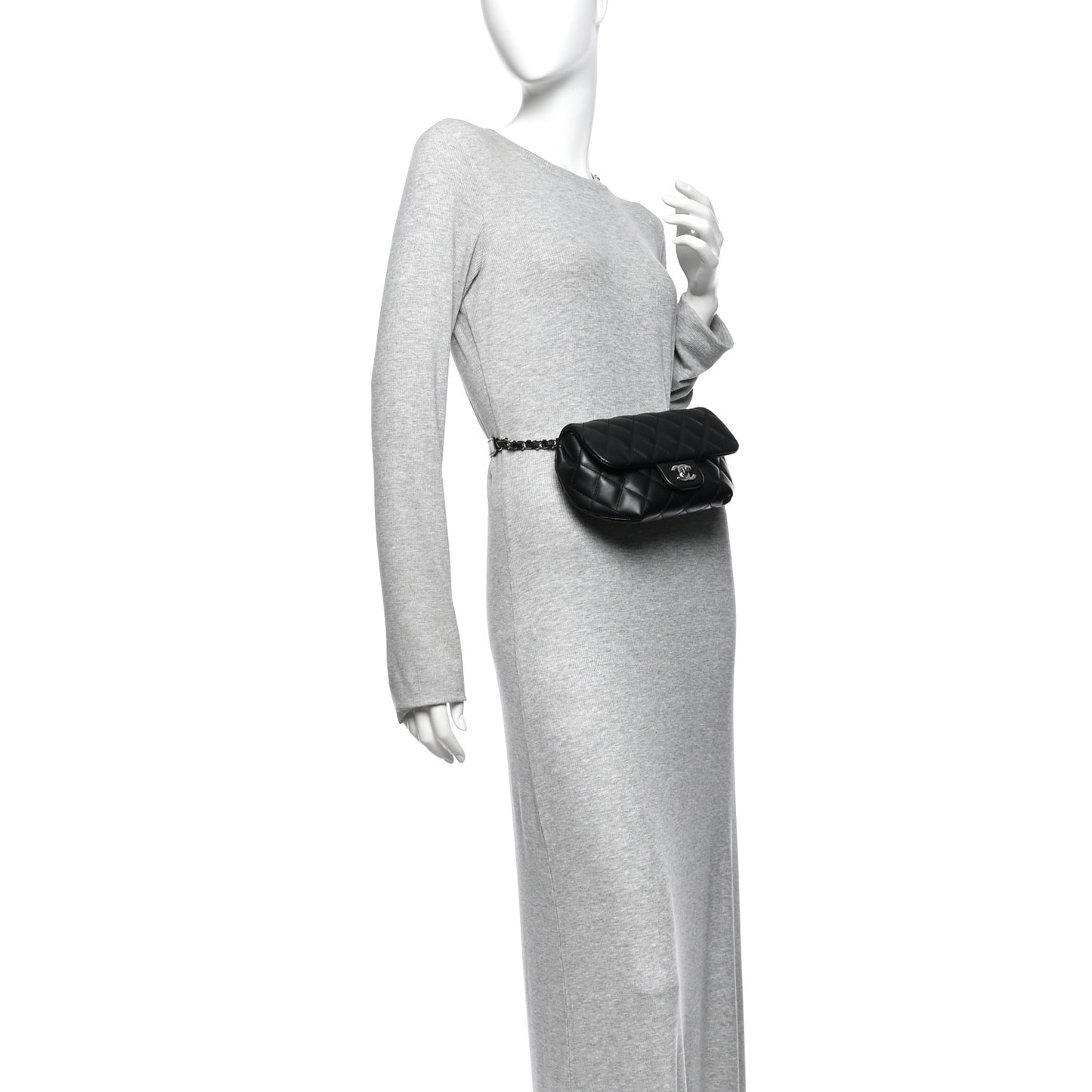 Calfskin Quilted CC Uniform Flap Belt Bag Black