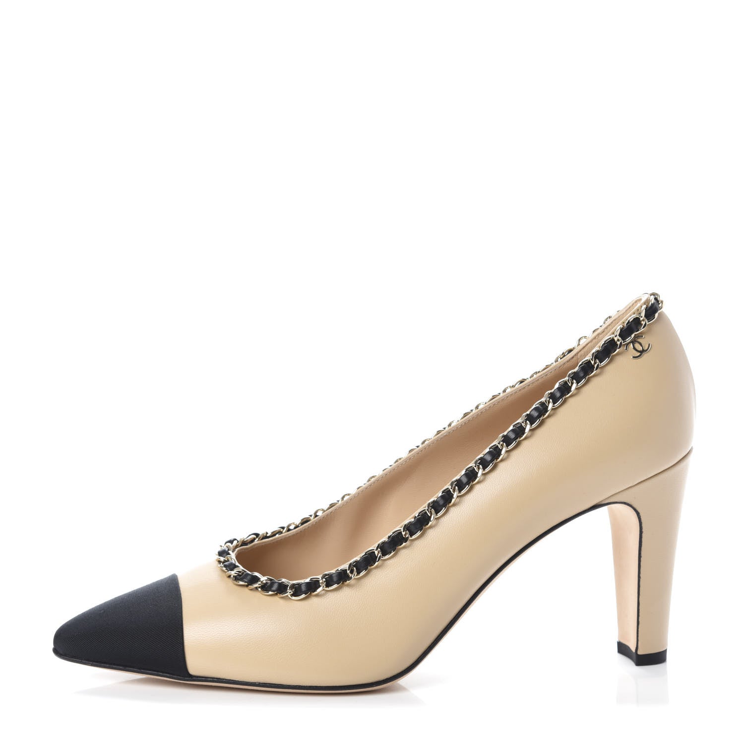 Chanel Lambskin Grosgrain Chain Cap Toe Pumps 41 Beige Black 1 of 6