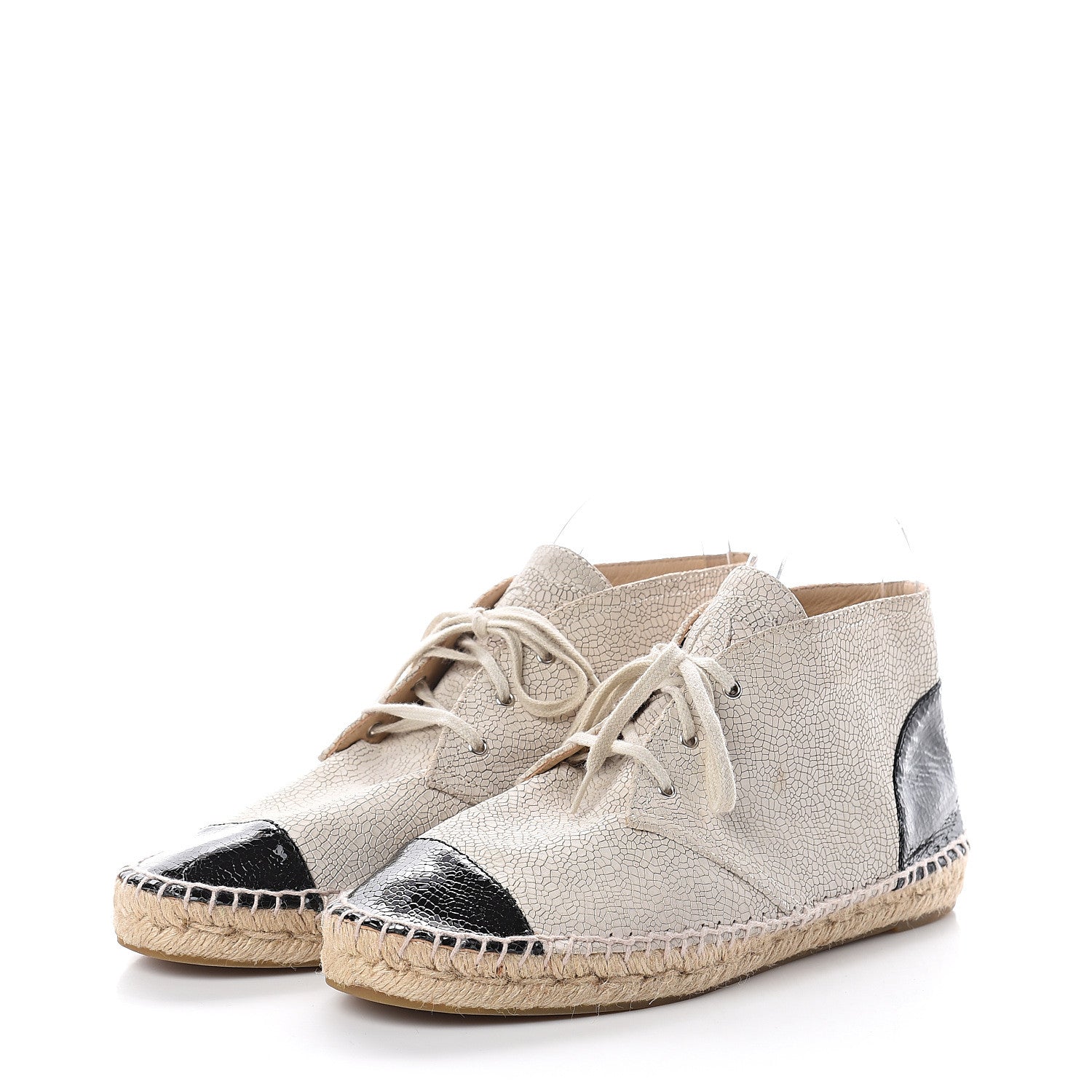Chanel Crackled Calfskin High Top Espadrilles 41 Light Beige Black 3 of 6