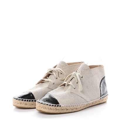 Chanel Crackled Calfskin High Top Espadrilles 41 Light Beige Black 3 of 6