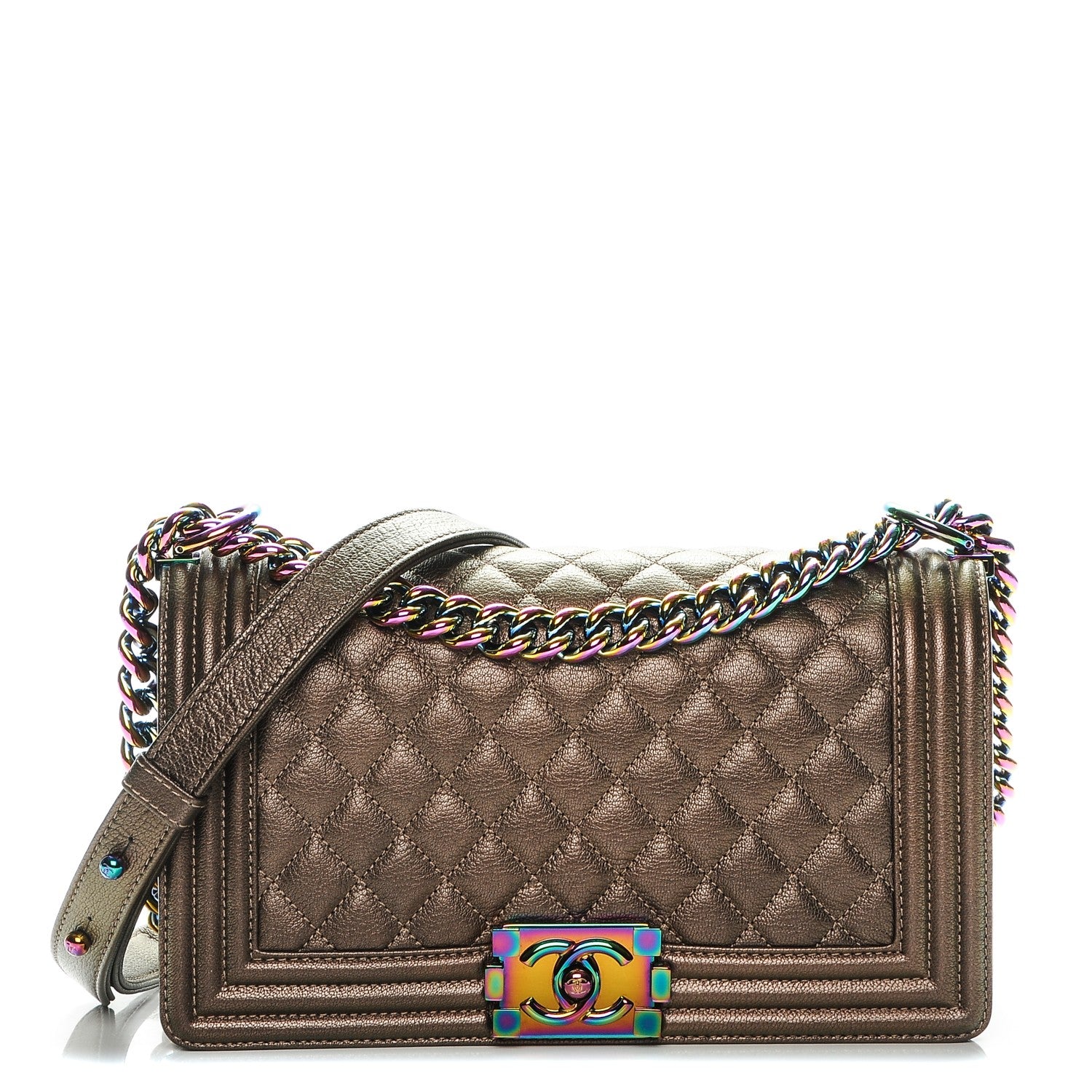 Chanel Iridescent Goatskin Quilted Medium Boy Flap Dark Gold 1 of 7
