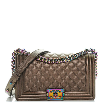 Chanel Iridescent Goatskin Quilted Medium Boy Flap Dark Gold 1 of 7