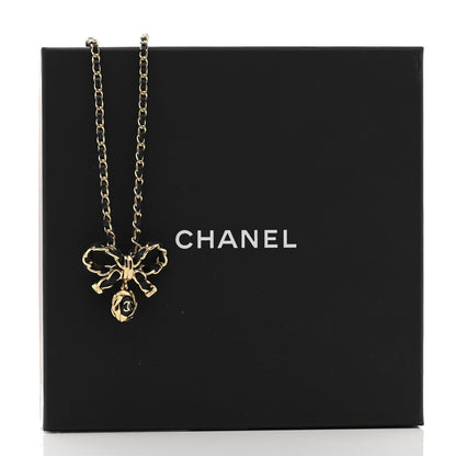 Chanel Metal Lambskin Chain CC Bow Necklace Black Gold 7 of 7