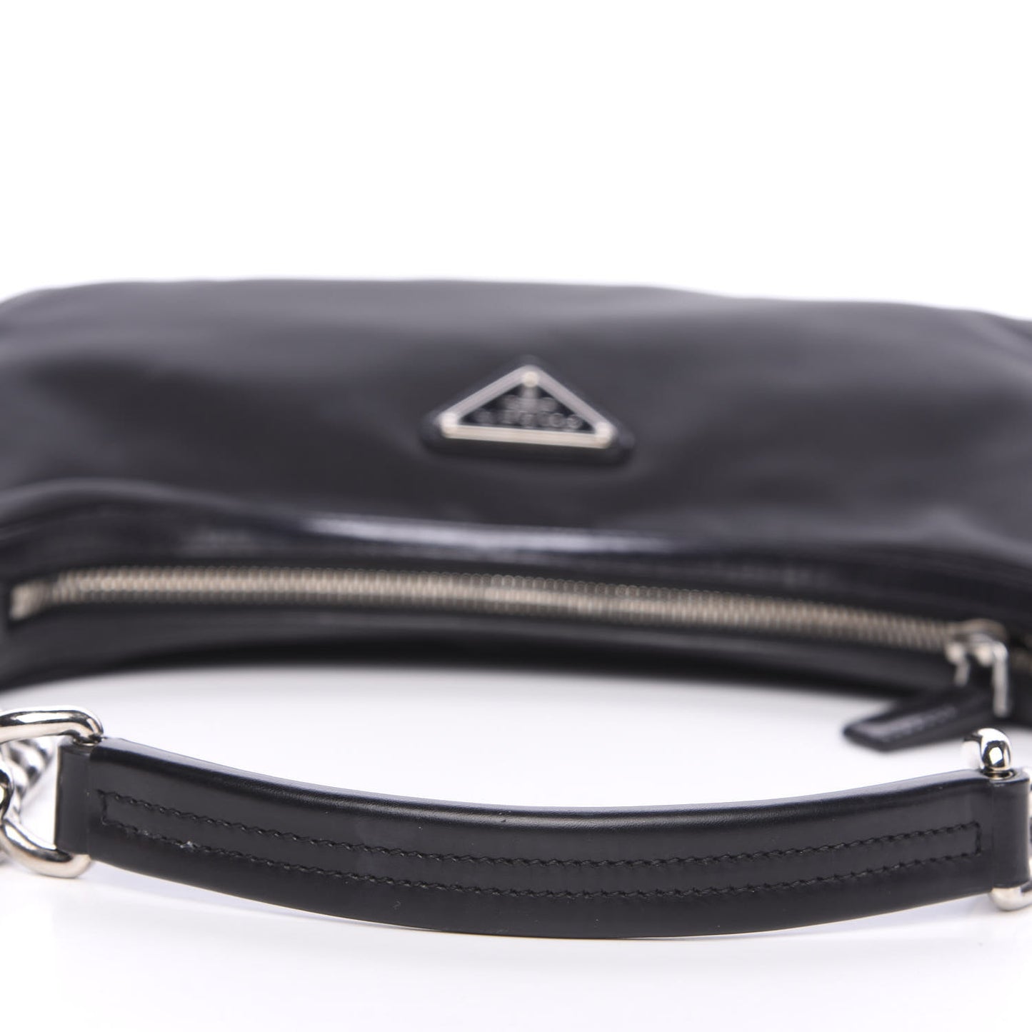 Tessuto Nylon Calfskin Chain Shoulder Bag Black