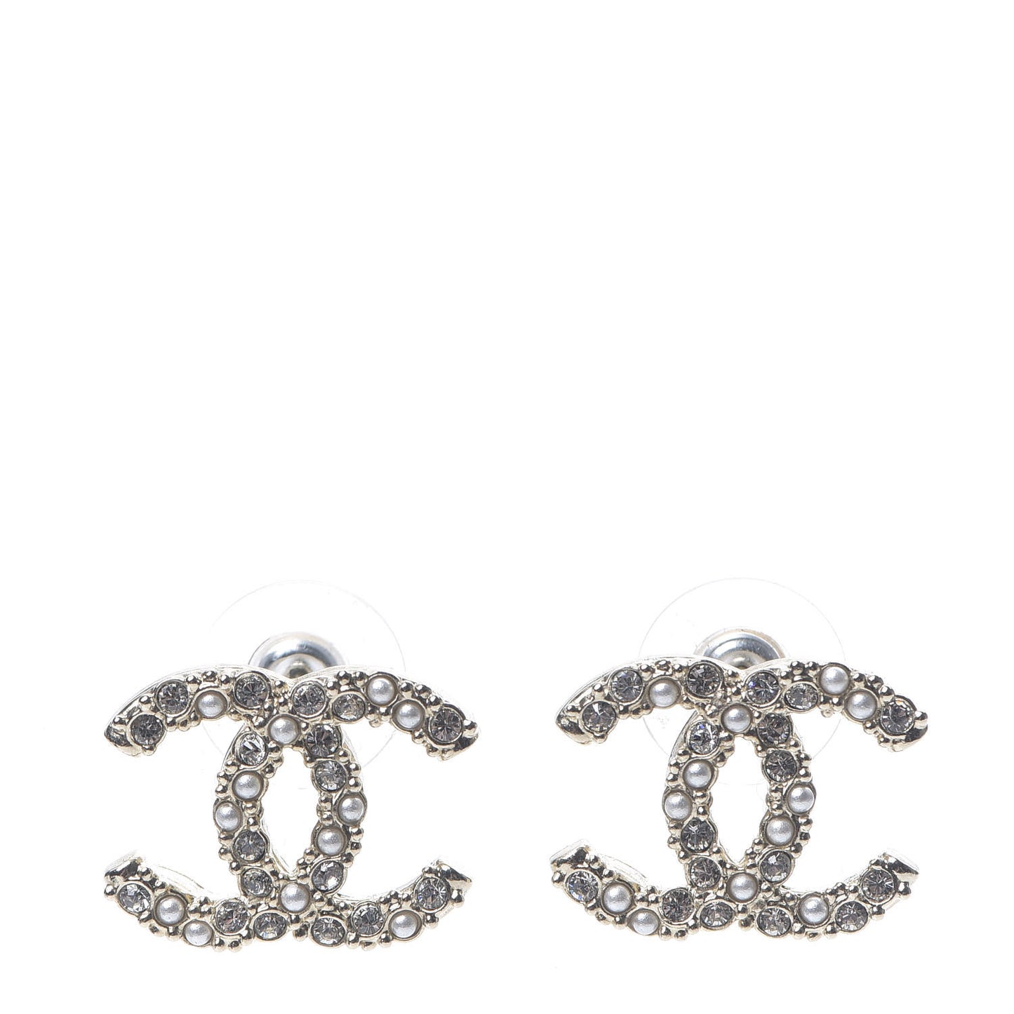 Crystal Pearl CC Earrings Silver