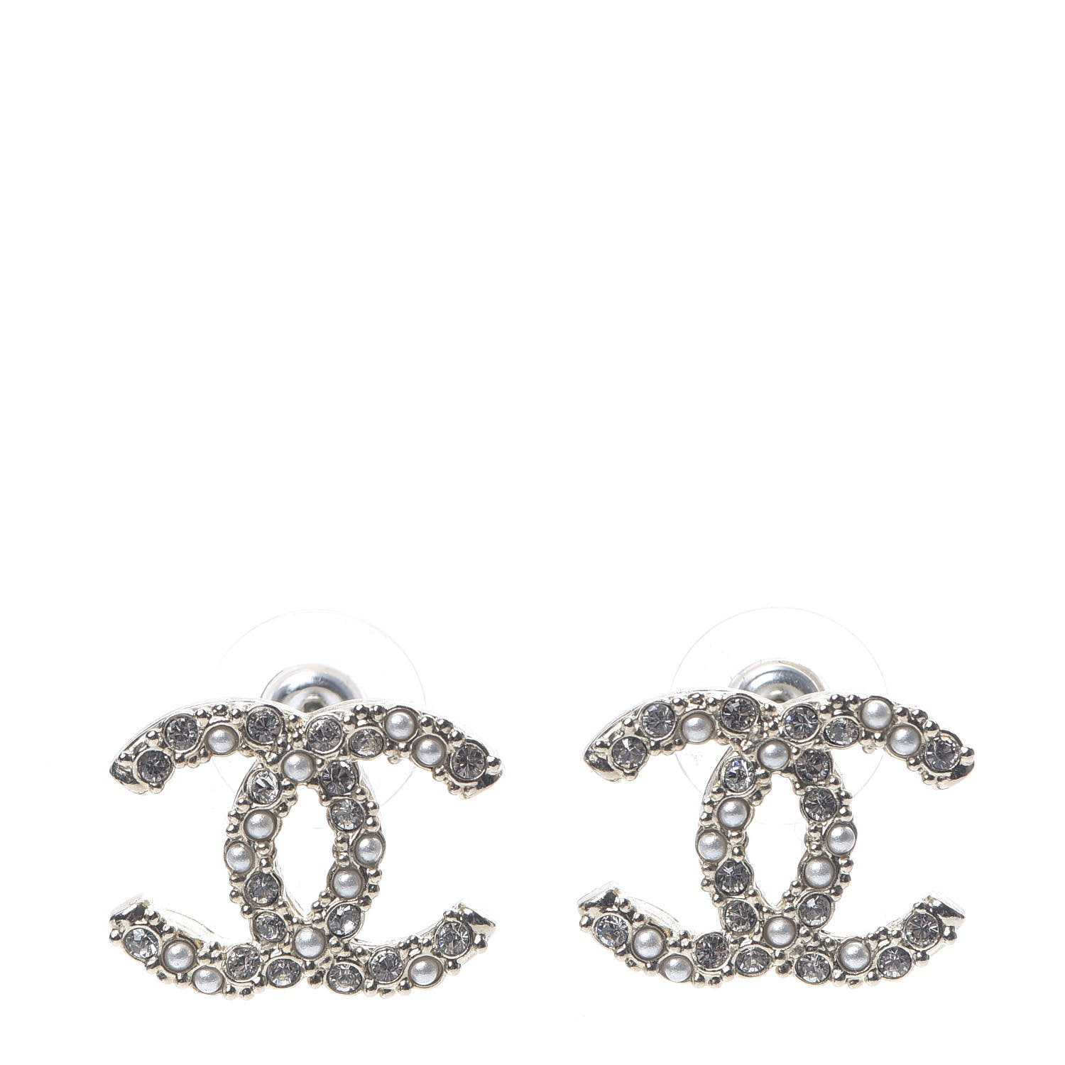 Chanel Crystal Pearl CC Earrings Silver 1 of 5